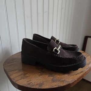 Born Dark Brown Leather Suede Fall Loafers Horsebit Metal Detail Brand New